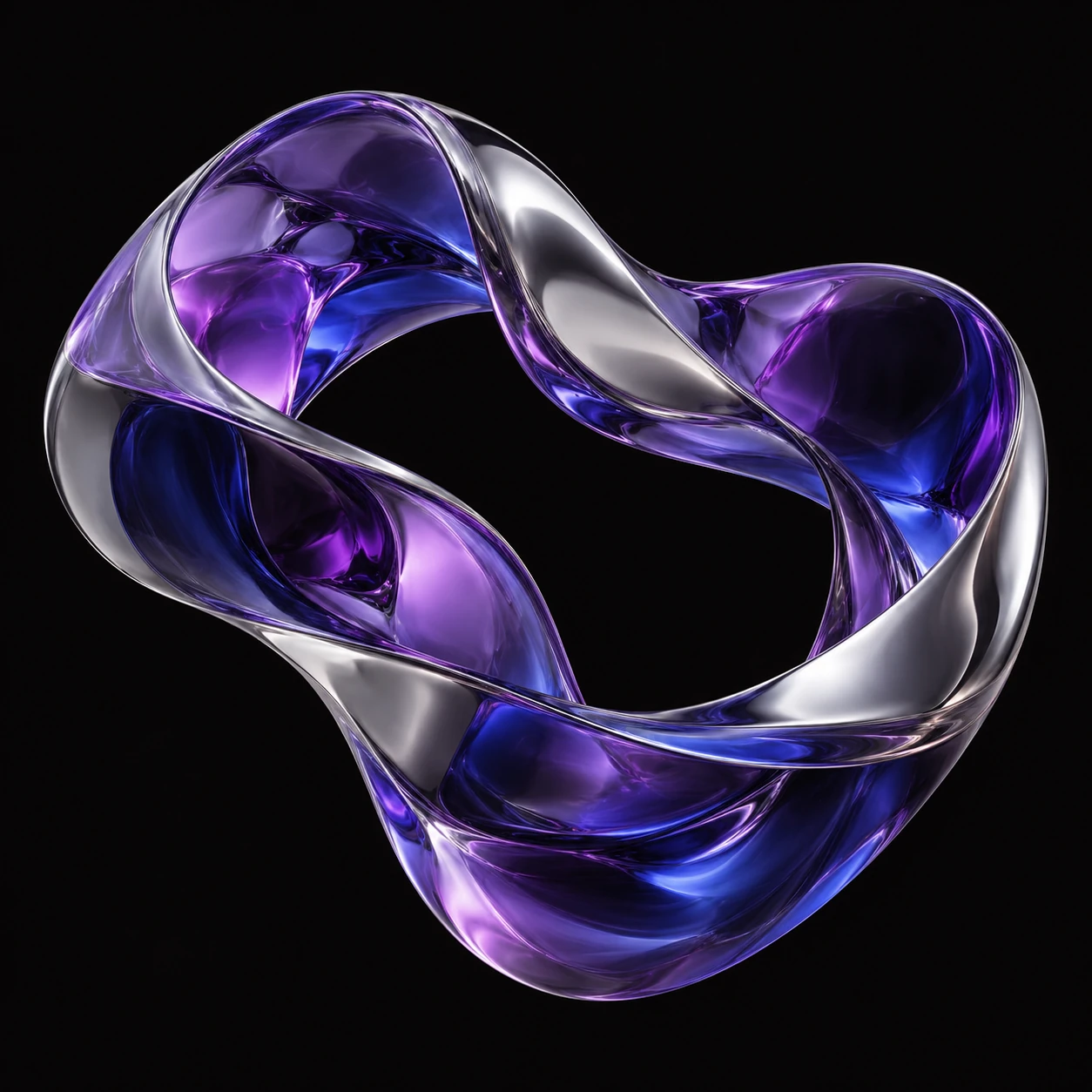 Abstract three-dimensional Folkpine artwork in violet glass and polished chrome